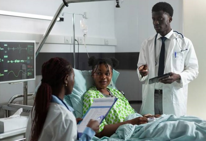 Patient being informed about blood transfusion during the consent process.